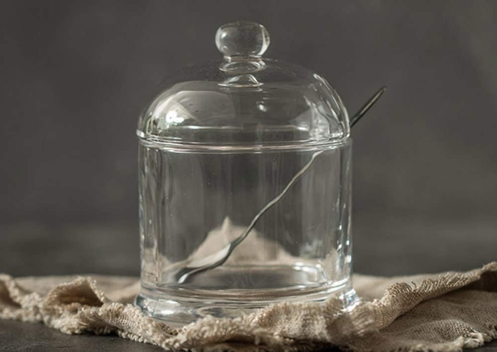 Le bol de sucre en acier inoxydable, Sucrier en verre, Pot à épices, Pot d'assaisonnement avec couvercle et cuillère en acier inoxydable