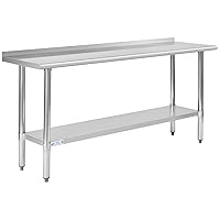 Vista 18 de Hally - Mesa de trabajo y preparación de acero inoxidable, mesa comercial de gran resistencia con estante inferior y salpicadero para restaurante