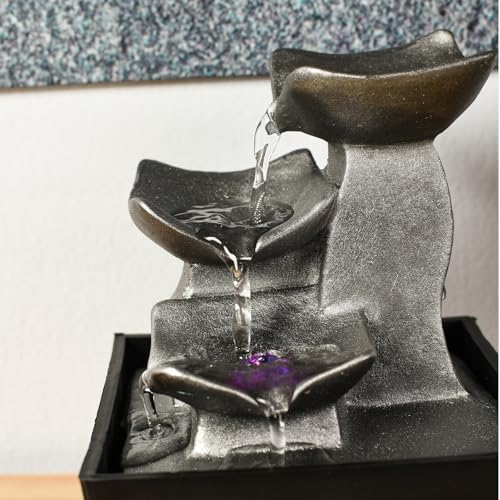 Zen'Light - Zimmerbrunnen Boro Wasserfall Zen relaxend mit farbigem LED-Licht- Dekoration Wohnzimmer, Schlafzimmer, Büro - Meditation und Entspannung - Tischbrunnen Geschlossener Kreislauf - H 18cm