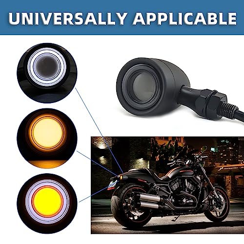 Image of Motorcycle Bullet Turn Signals LED Front Lights 2 PCS, Vintage 40 LEDs Switchback White Amber Light for Running Turn Blinkers Universal Fit Chopper Bobber-Black