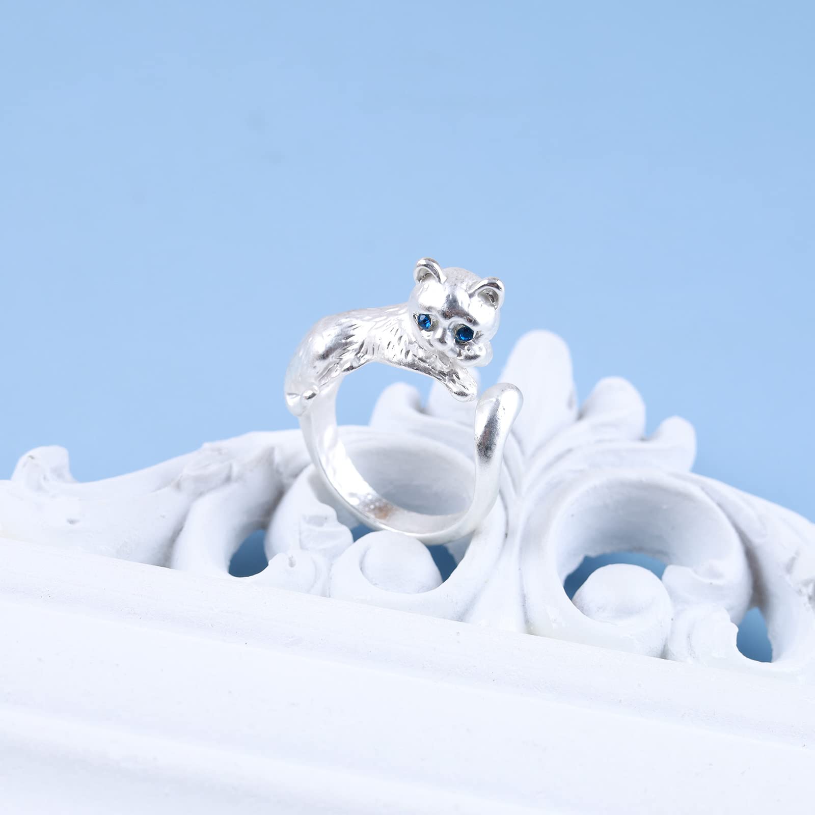 Wendalern Anello Di Gatto Per Donne Ragazze Anello Aperto Regolabile A Forma Di Gattino Delizioso Occhio Blu Gatto Animale Anello Da Dito Gattino Animale Regalo Gioielli Per Gli Amanti Dei Gatti