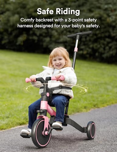 besrey 4 in 1 Toddler Bike, Toddler Tricycle for 1-3 Year Old, Trike with Push Handle, Backrest and Safety Belt, Birthday Gifts and Toys for Boys and Girls, Balance Bike - image 6
