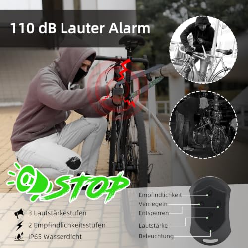 Image of Bike Chain Lock with Alarm E Scooter Lock Anti-Theft Alarm 110dB 4ft Security Heavy Duty with USB C Cable and 3 Keys for Bike /E Scooter /Motorcycle
