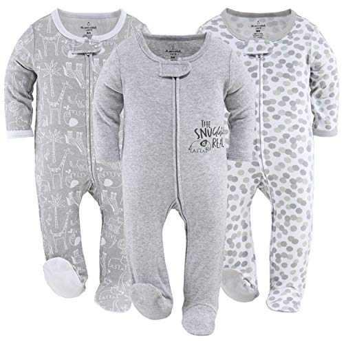 Image of The Peanutshell Footed Baby Sleepers for Boys or Girls, Grey Elephant & Dots, 3 Pack Set