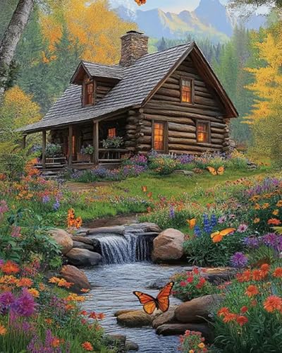 Canevas point de croix kit complet cabane fluviale 11CT broderie adulte 40x50