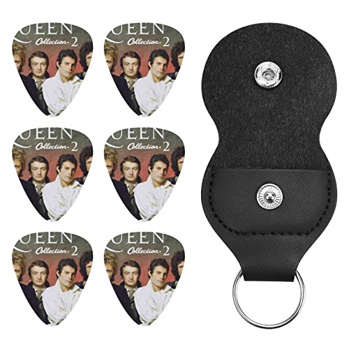 QUEEN クイーンギターピック 6枚 6弦アコースティックギター、エレクトリックギター、ベース、バンジョー、マンドリン、ギターアクセサリ ABS 革収納バッグ 初心者に適しています0.71mm