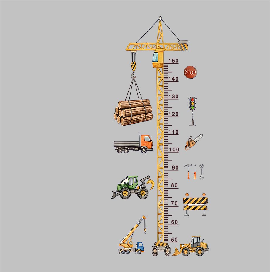 Cartoon Car Height Growth Chart for Kids Removable Measure Wall Ruler for Children Nursery Wall Sticker Baby Bedroom Toddler Living Room Playroom Decal (Engineering Vehicle)