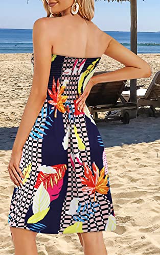 Image of Zyyfly Tube Top Dress Women Summer Beach Coverup Stretch Smocked Strapless Dress