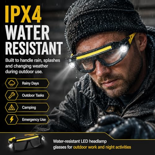 JORMIX LED Rechargeable Headlight Safety Glasses with COB Floodlight & Spotlight LED Light, 5 Modes USB C Light Up Glasses Lighted Eyewear for Running Camping Fishing Cycling Hiking - image 5