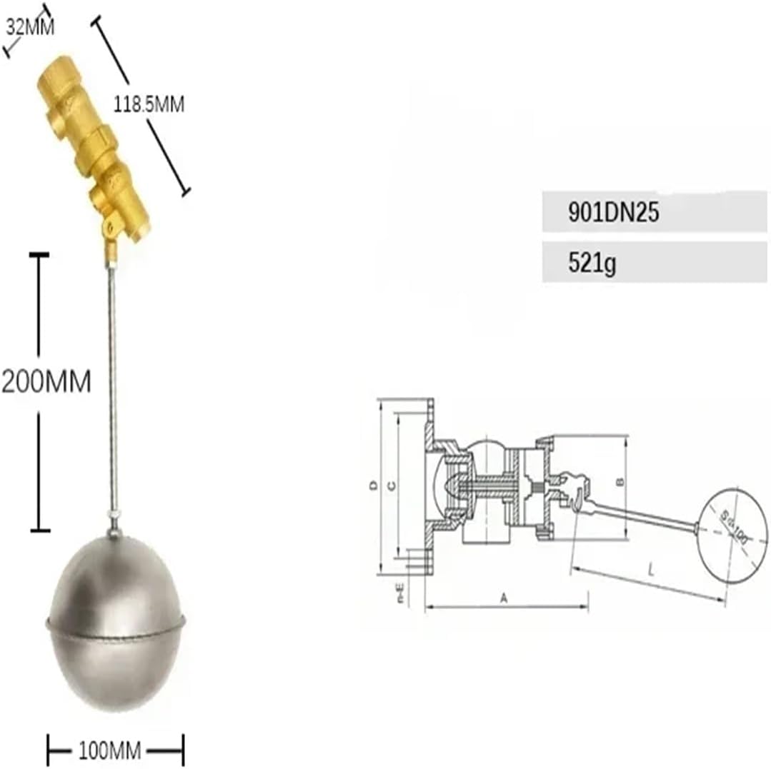 DN15/20/25/32/40 Brass Float Valve 1/2" 3/4" 1" Floating Ball Valve Stem Flow Control(1Inch-DN25 F)