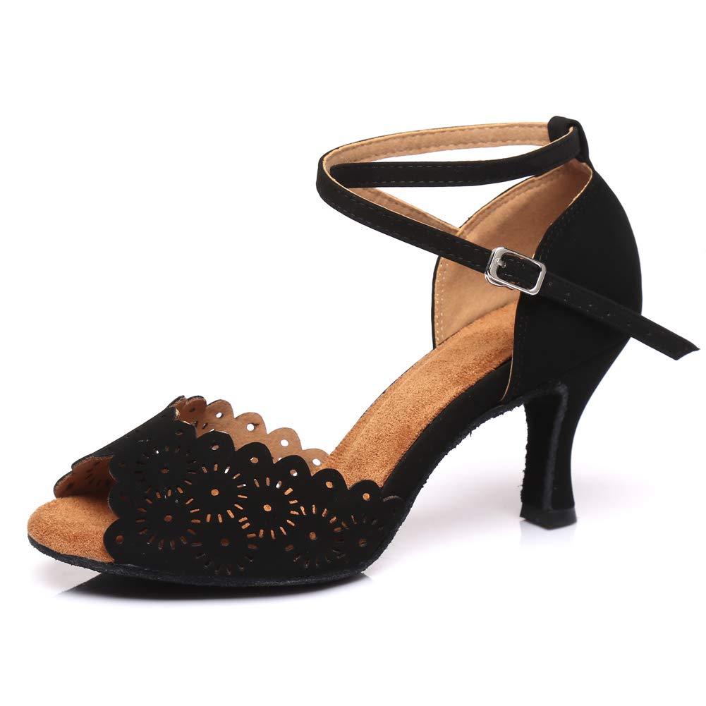 YCALCP Women Latin Dance Shoes Salsa Ballroom Dance Heel Performance Dancing Shoes, Model YCL384, 6 B(M) US Black