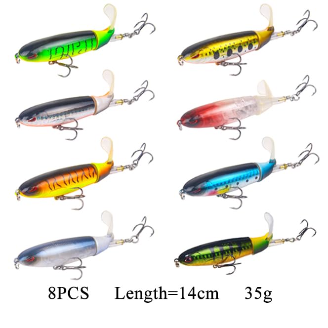 8 pezzi 10 cm / 14 cm galleggiante for esca da pesca artificiale esca dura wobbler coda rotante attrezzatura da pesca occhi 3D