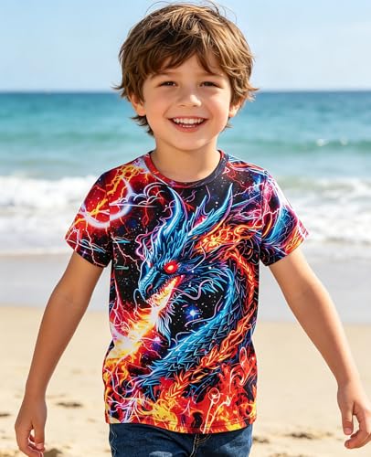 Image of uideazone Tshirts for Boys Kids Short Sleeve T-Shirt 3D Graphic Tee Shirts Tops Clothes 4-16 Years