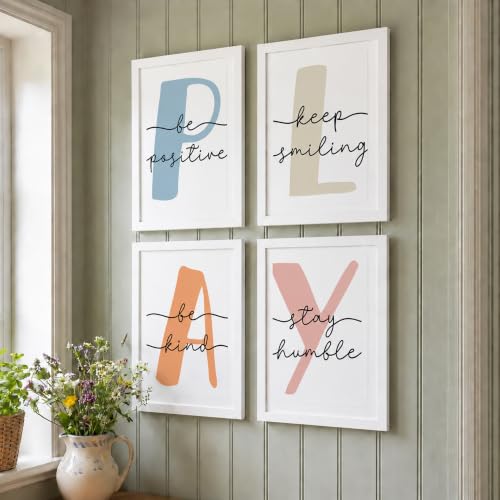 Image of PAINTINGMANTRA Art Print Framed Painting Play Be Positive Colorful Nursery for Kids Room Decoration, Home Decor Wall Hanging Decorative gifts (Set of 4, 9x13 Inch, A4)