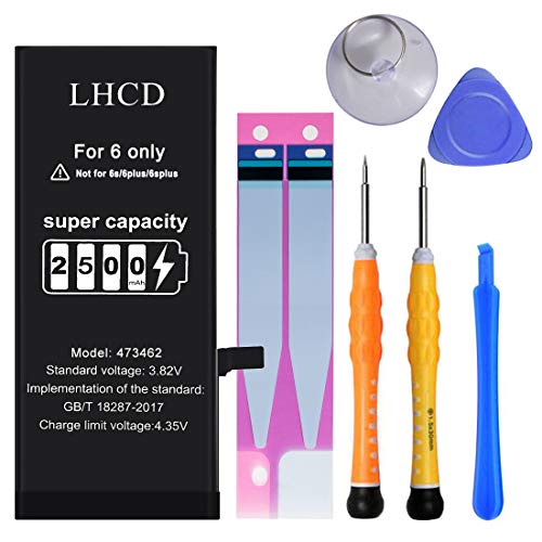 LHCD New Battery for iPhone 6, High Capacity 2500mAh Li-ion Replacement Battery, Professional Full Set Repair Tool Kits and Instruction -[2 Years Warranty]