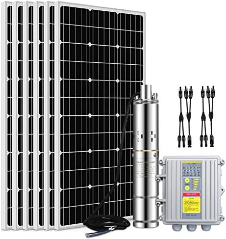 ECO LLC DC 400W Solar Well Pump System, 12V Deep Well Submersible Pump + 4pcs 100W Mono Solar Panels+20Ah Lithium Battery+30A Charge Controller for Farm and Ranch