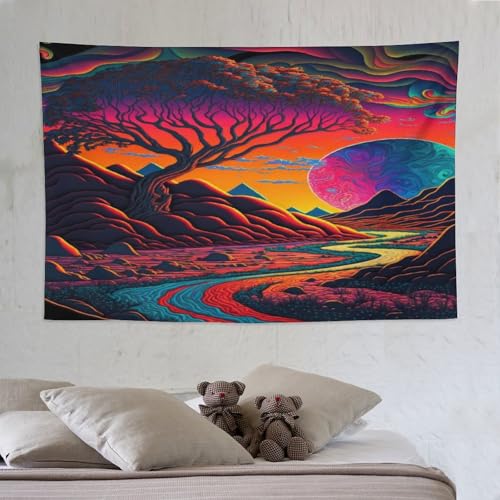 Tapisserie psychédélique PAZZK pour cacher les imperfections d'un mur de salon