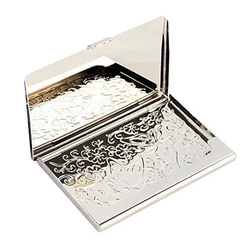 Mother of Pearl Design RFID Blocking Protection Business Card Case, Credit Card Holder, Metal Name Card Case, Stainless Steel Engraved Slim Purse Pocket Cash Money Wallet (Purple Flower)4