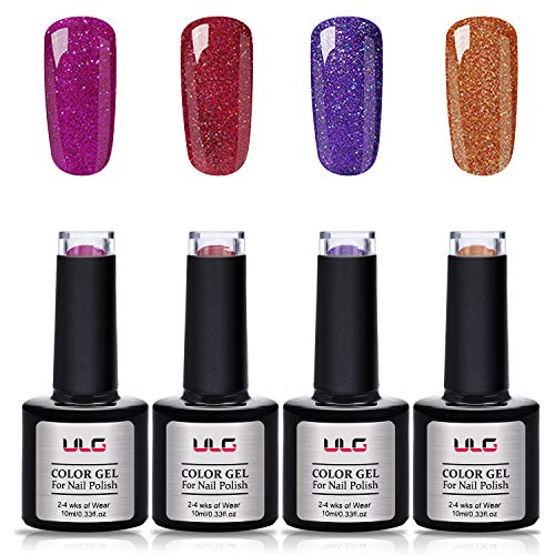 Gel Nail Polish Set-ULG 4 Glitter Color Non-toxic UV LED Soak Off Gels Shimmer Gel Polish Set 10ml 0.33oz Gift Box