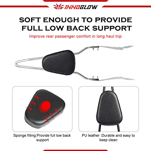 INNOGLOW Sissy Bar with Backrest Motorcycle PU Backrest Passenger Pad Driver Rider Sissy Bar Backrest Mount Seat Pad Fits For Harley Sportster XL883 XL1200 2004-UP (Chrome)