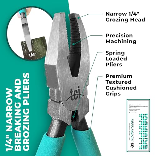 Image of Professional Stained Glass NARROW 1 /4 inch Breaking and Grozing Pliers Perfect for Stained, Mosaic and Fused Glass Projects. Craft Beauty