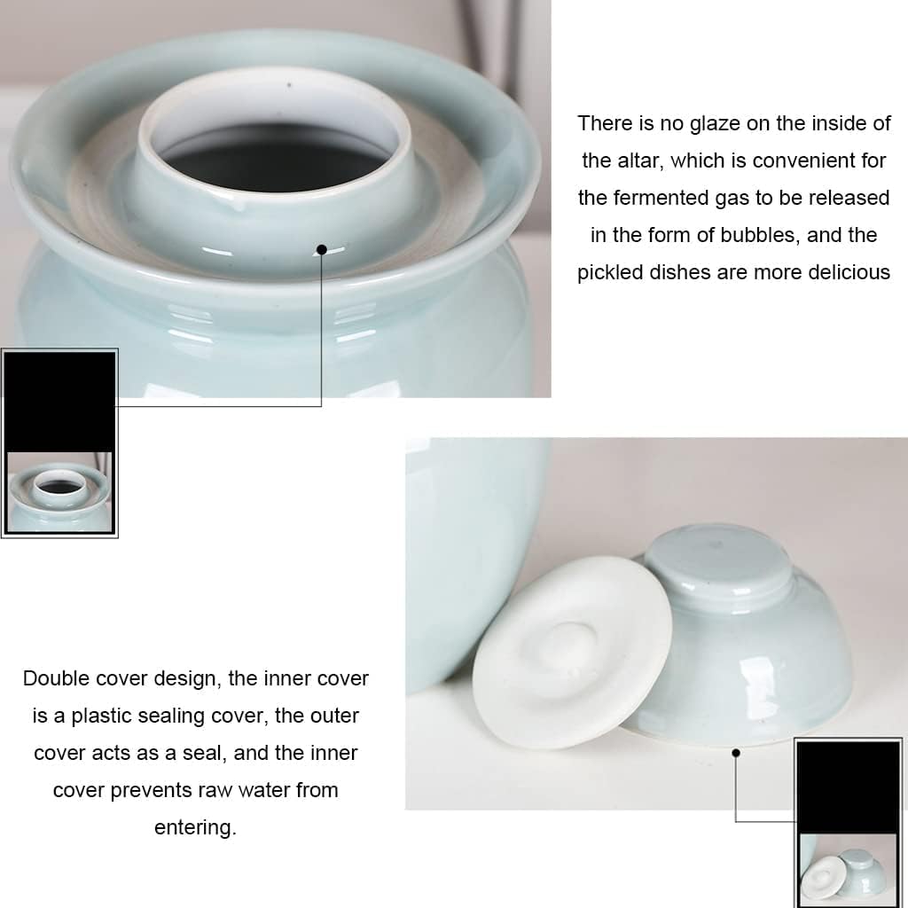 ELEFOCUS Chinese Ceramic Fermentation Crock Jar with Water Seal Airlock Lid, Large Thickened Ceramic Pickle Jar Kimchi Pot 4KG