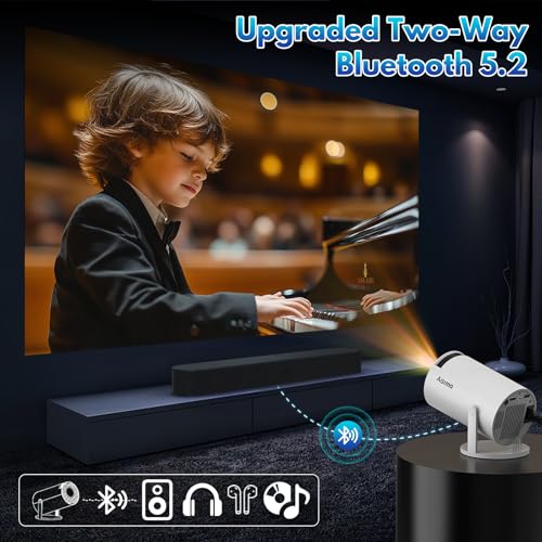 Mini Beamer, 1080P 4K Support 180°Dreh Tragbarer Streaming-Projektor, Klein Videoprojektor Unterstützt 2.4/5G Dual WiFi und Bluetooth 5.0,mit Android und IOS Smart Beamer Doppelsteuerung mit Maus,Weiß – Bild 4