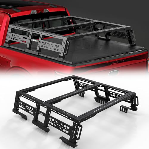 KOKSHELY Overland Track Bed Rack for Full-Size & Mid-Size Trucks/Adjustable Truck Cargo Carrier/Tacoma Bed Rack, Fit for Tundra, Ram 1500 & HD, F-Series, Ranger, Silverado, Titan & XD,Gladiator