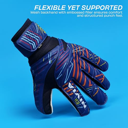Image of Nivia Spider Goalkeeper Gloves for Men & Women, Hyper Grip Latex Palm, Embossed Cushioned PVC Backhand, Positive Cut, Airculated Sweat Management Design, Blue (Large)