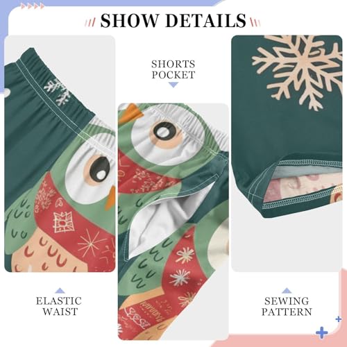 Xmas Owl Snowflake Boys Long Pants Soft Trousers Elastic Waist Kids Lounge Bottoms with Pockets S-XL4