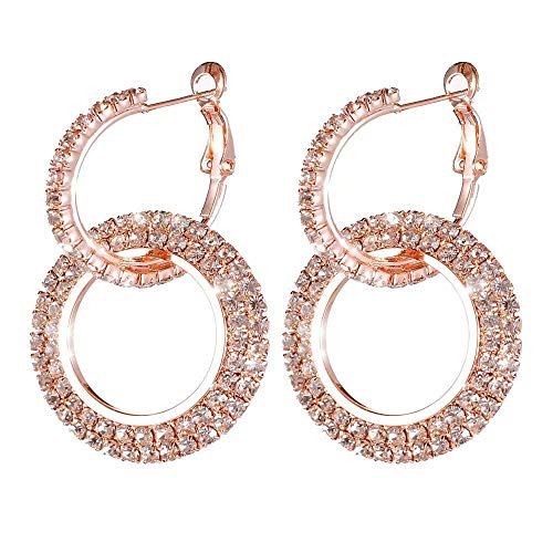 Women Earrings, Bridal Wedding Crystal Rhinestone Hoop Earrings Luxury Round Triangle Diamond Earrings Women Silver Rose Gold Stud Cute Earrings