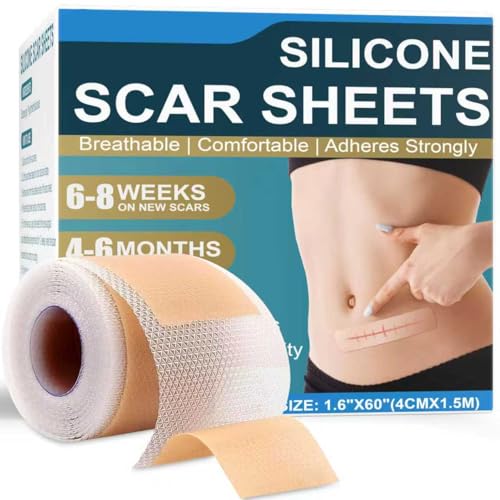 Silicone Scar Sheets, Silicone Scar Tape for Scar Removal Treatment (1.6”x 60” Roll-1.5M), Reusable Silicone Scar Strips for Surgical, C-Section, Tummy Tuck, Keloid Scars, Burn, Acne