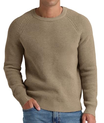 NITAGUT Mens Crewneck Pullover Sweater Waffle Textured Solid Knitted Soft Long Sleeve Sweaters with Ribbing Edge2