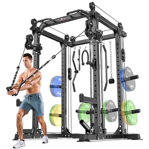Power Rack Power Cages Multi-Function Squat Rack with Cable Crossover System Selectable More Training Attachment Weight Cage for Garage & Home Gym (Black, A Set L02 Power Cage)
