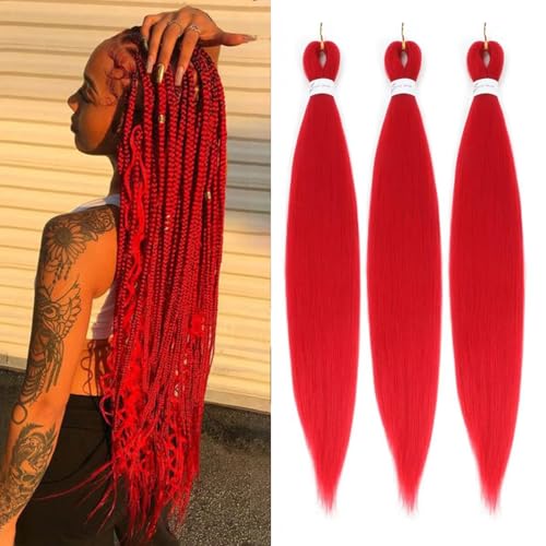 Alremyssy Red Braiding Hair Pre Stretched 30 Inches Easy Braiding Hair Yaki Texture 8 Packs/Lot Braid Hot Water Setting Professional Synthetic Braiding Hair Extensions (3pcs 30 #Red)