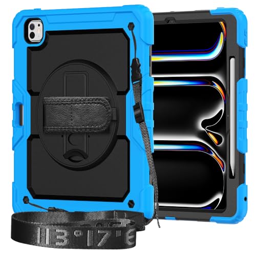 Coque iPad Pro 13 M5 M4 antichoc enfant avec protège-écran et support bleu