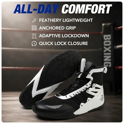 B LUCK SHOE Men's Boxing Shoes Black/White by B LUCK SHOE - Used condition - Image 3