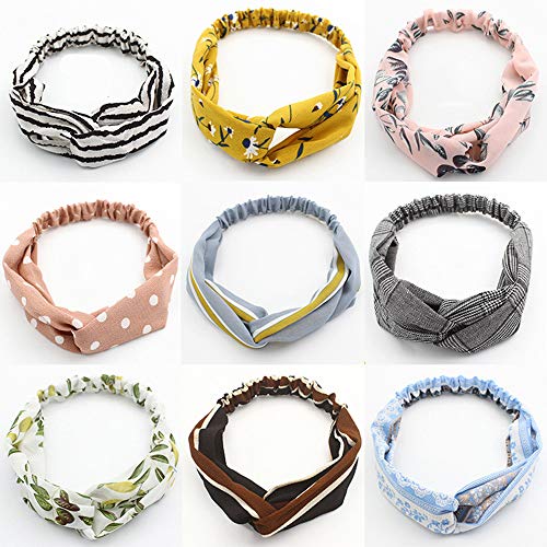 10 PCS Headbands Vintage Élastique, Bandeau Cheveux Femme Vintage, Boho bandeaux pour les femmes fleur Vintage imprimé tête enveloppe extensible humidité Hairband Twisted Cute Hair Accessoires