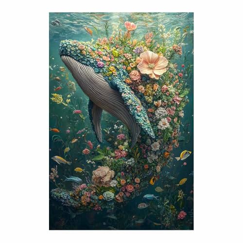 Impression sur toile baleine fleurie art mural luxe 70x100