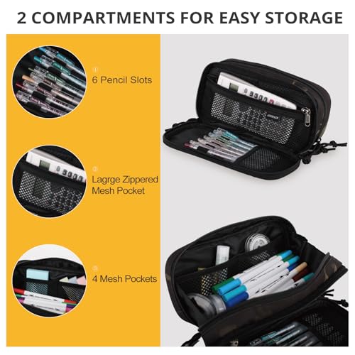 Image of Tactical Pencil Case for Boy,Large Capacity Pencil Pouch,Marker Organizer Case Pen Box, Tool Bag Desk Organizer for School College Office Organizers for Kids Men Women Adult Teens(Camo Black)