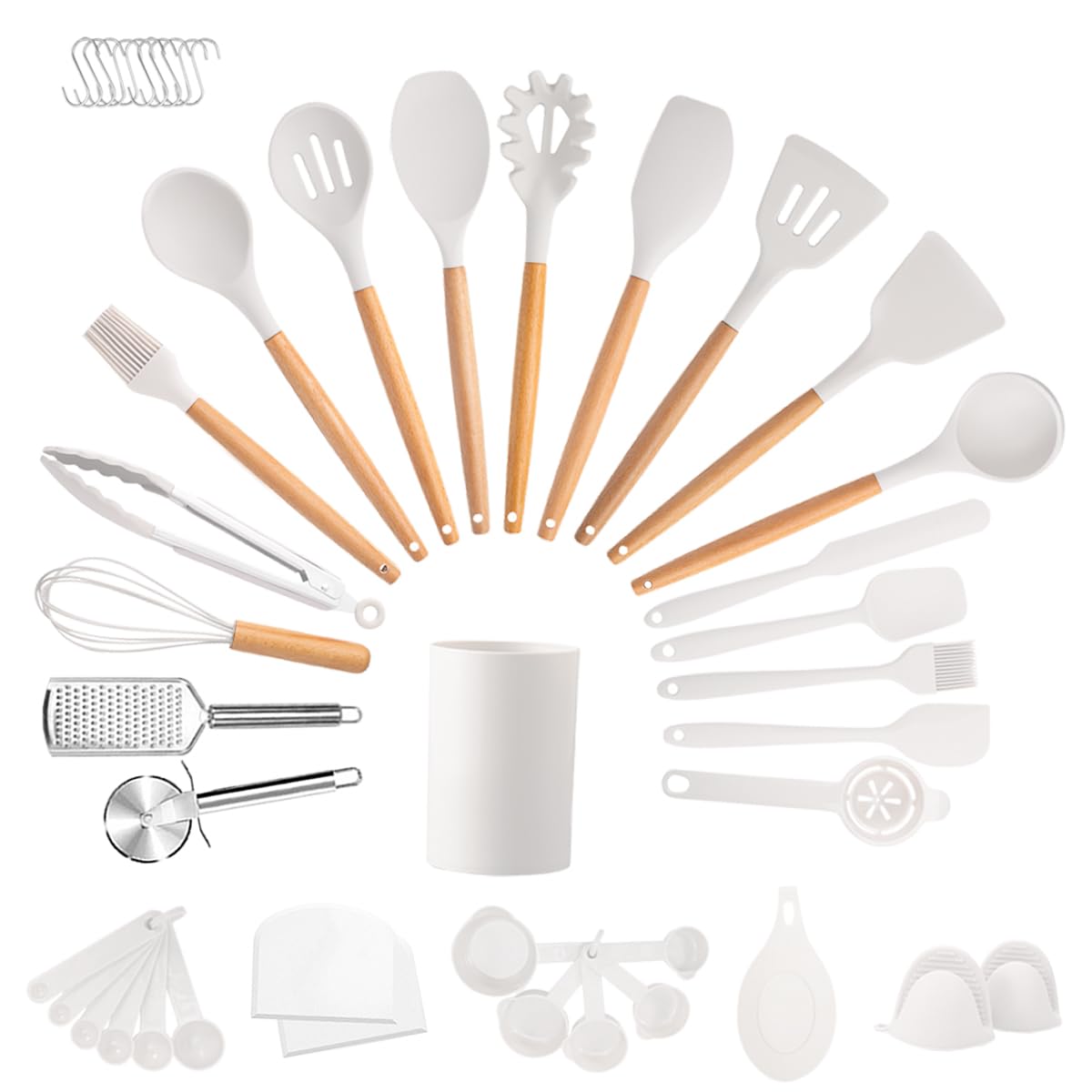 44 PCS Silicone Kitchen Utensil Set with Wooden Handle Heat Resistant