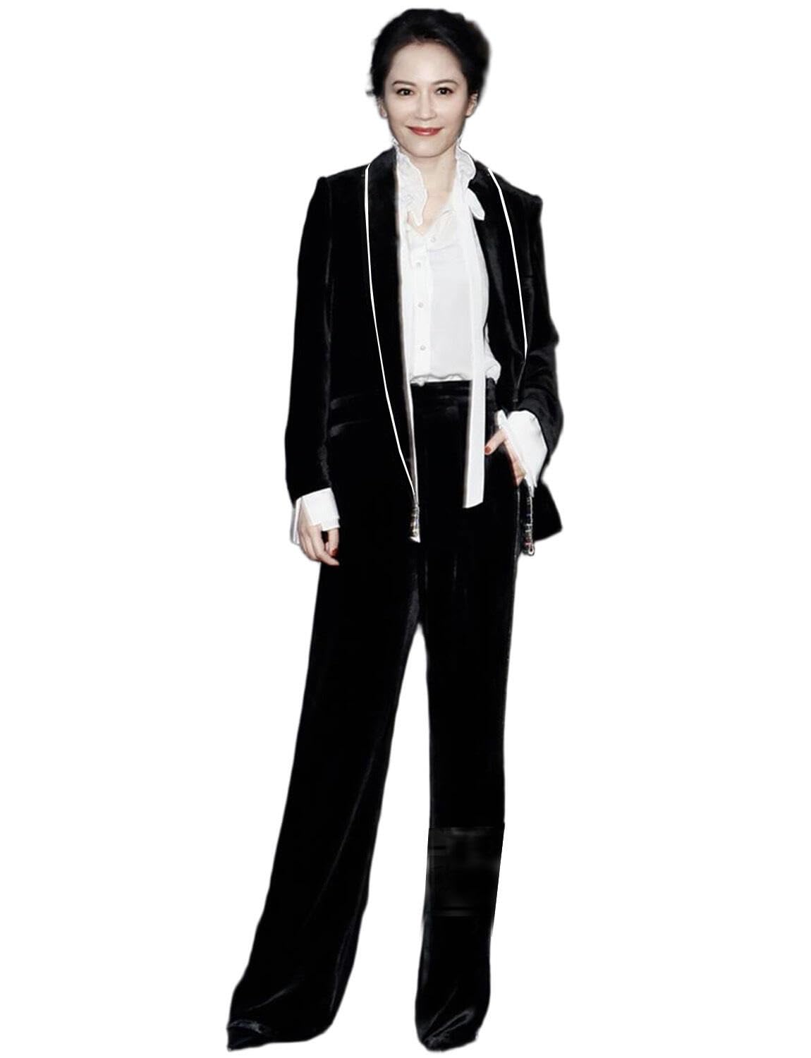 Womens Velvet Tuxedos Two Pieces Jacket and Pants Suit Set Business Casual