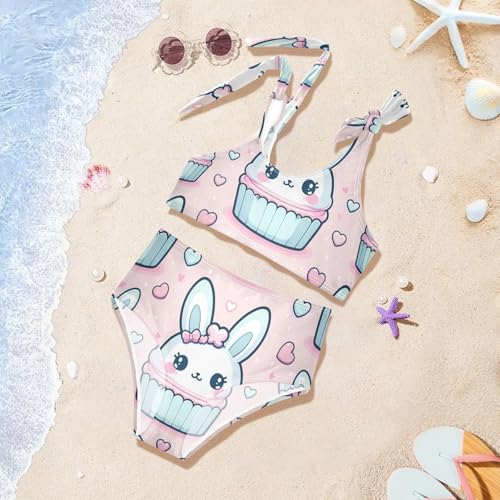 Girls' Bikini Set, Cute Rabbit Head Cupcake Kids Swimsuit 2 Pcs Beach Bathing Suit4
