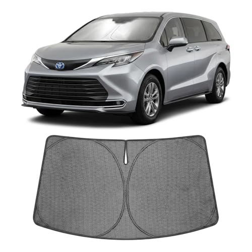 Image of Proadsy Windshield Sun Shade Custom Fit Toyota Sienna 2021-2026 Ice Crystal Black Front Window Sunshade UV and Heat Blocker Foldable Visor Keeps Car Cooler for Summer Parking and Daily Use