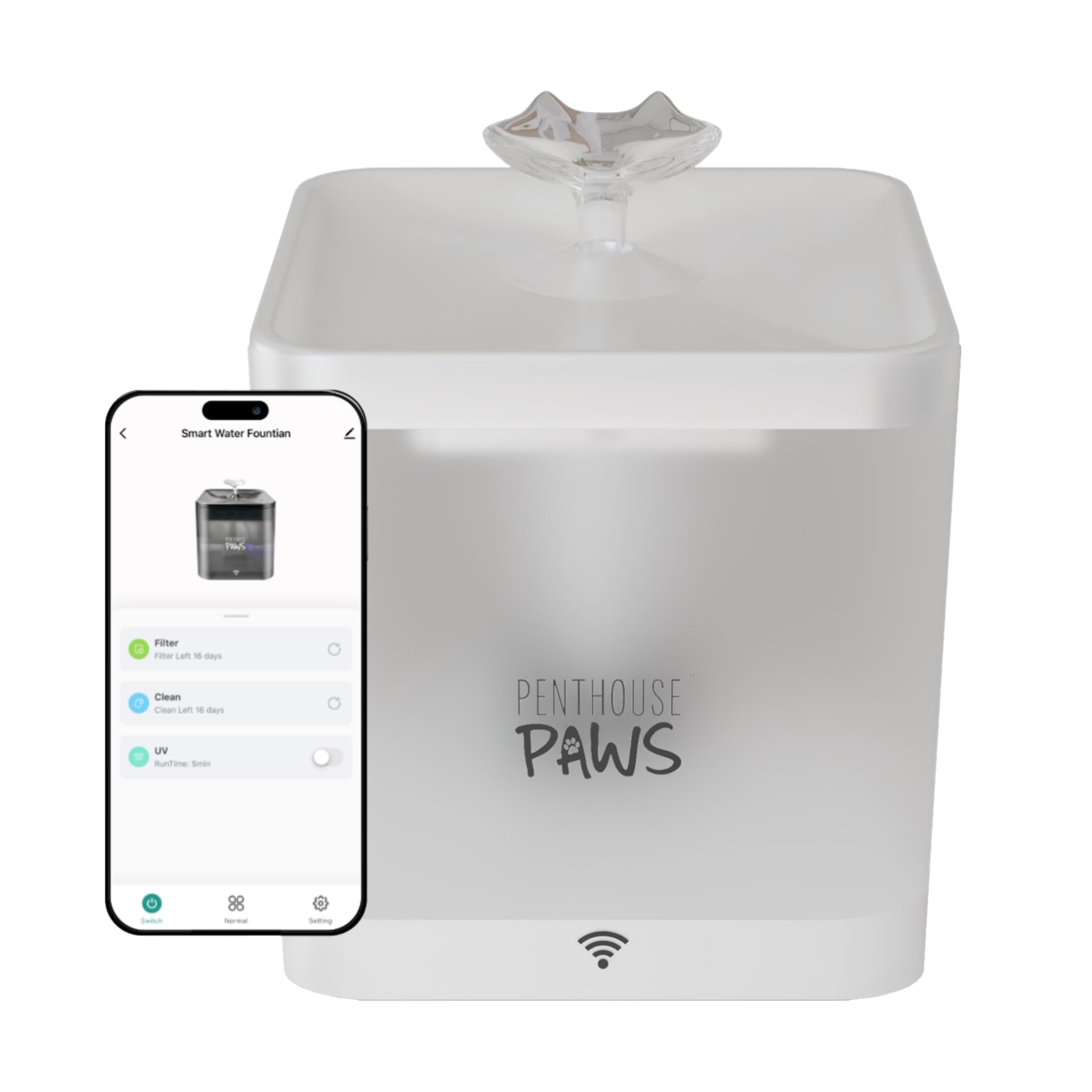 Smart Pet Water Fountain, 2.2L/74oz App-Controlled Cat Dispenser, Ultra Quiet Fountain for Cat & Dog Indoor with Wi-Fi, Automatic Pet Water Fountain with Filter Inside, White