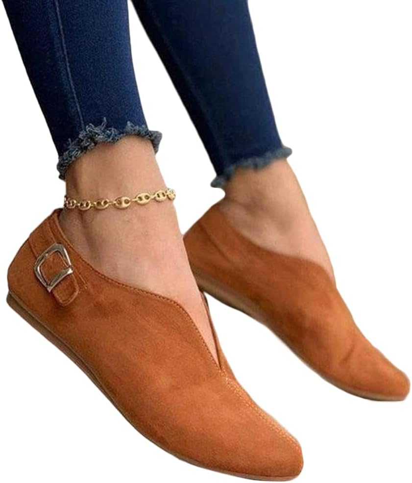 Onsoyours Women's Flat Shoes Closed Ballet Flats Casual Low Shoes Suede Slip On Casual Shoes Moccasins Elegant Flat Mouth Boat Shoes Slippers