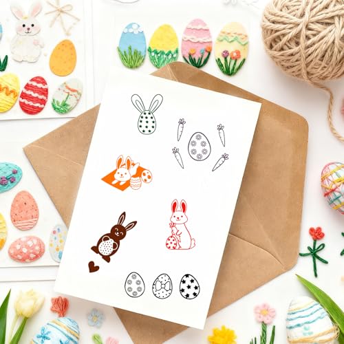 Rub On Ostern,4 Blatt Rub On Sticker Ostern,Ostereier Silikon set,Frohe aus Osterstempel,Bilder Eier für Fußabdruck,Geschenk Hase Keksstempel,Kleinigkeitosterstempel