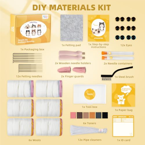 Image of MOREJMTT Needle Felting Kit,6Pieces Cats Making Wool Needle Felting Starter Kit with Instruction,Felting Kits for Beginners Adult,Needle Felting kit Beginner,Wool Felting kit(6 Pack Cats)