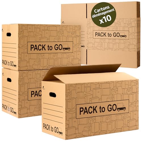Carton demenagement grand format 60 x 40 x 40 cm, lot de 10, avec poignées, carton renforcé, emballage colis, stockage (Lot de 10 boîtes de 60 x 40 x 40 cm)
