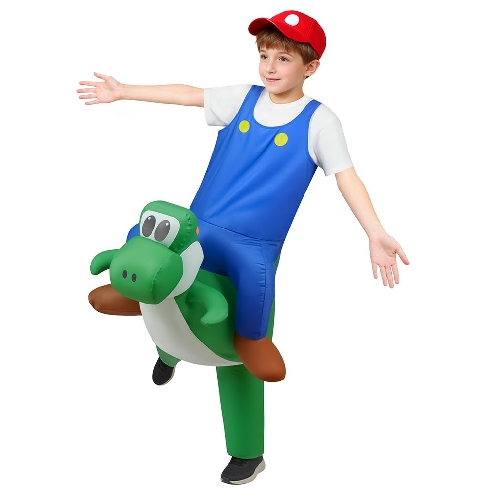 Alaoo Inflatable Dinosaur Costume for Kids, Funny Ride-on Green Dinosaur Halloween Costumes with Hat, Cosplay Costume Accessories Kits for Halloween Christmas Cosplay Masquerade Party, 120-150CM